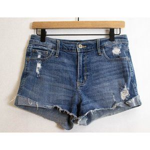 Hollister High-Rise Short-Short Distressed Denim Cut Offs - Medium Blue - 7